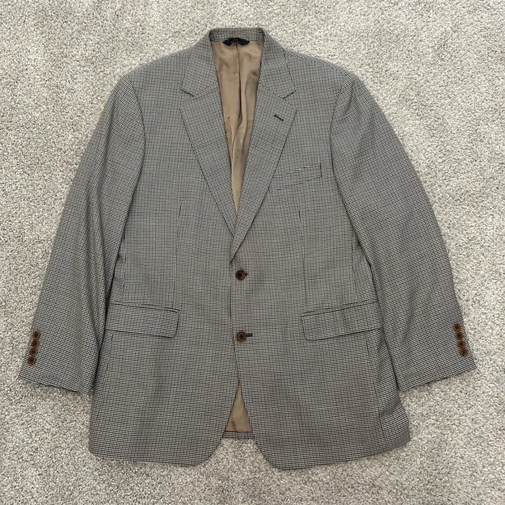 Brooks Brothers‎ 346 Blazer 42R Tan Blue Houndstooth 100% Wool Sport Coat